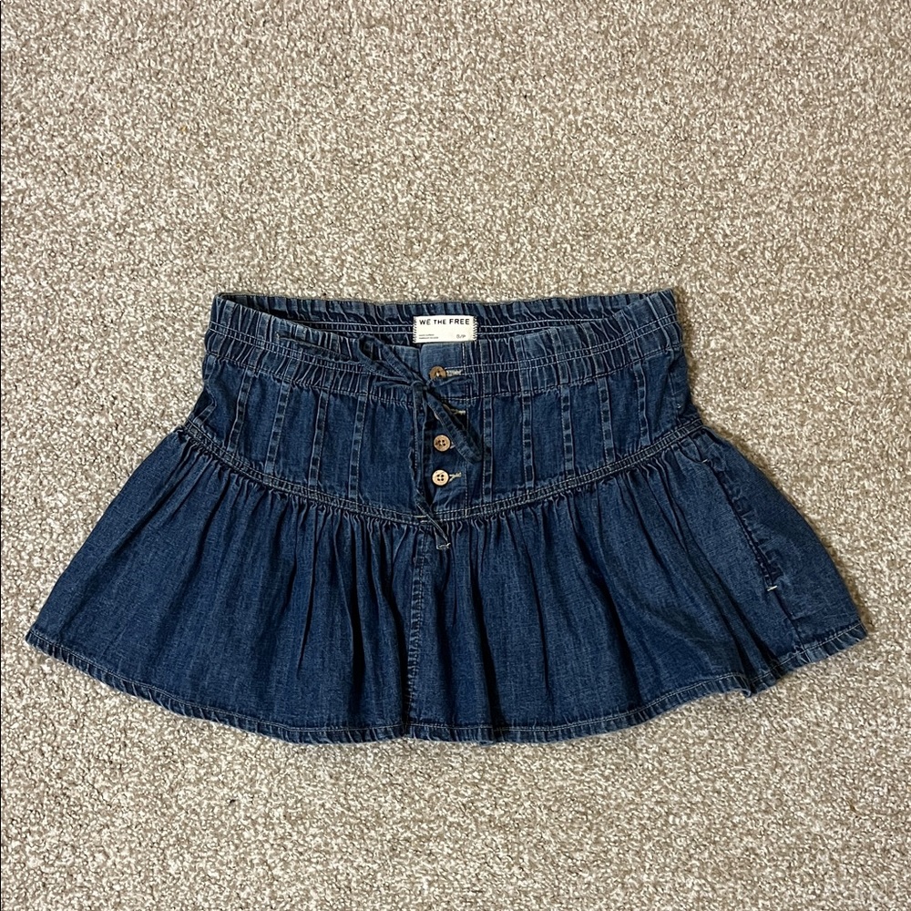 Free People We The Free Roselle Denim Mini Skirt in High Tide Women’s S - Picture 2 of 6